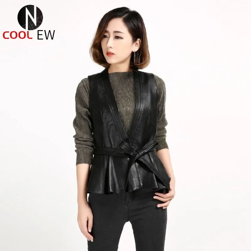 Spring New Sheepskin Real Leather Vest Slim Waist Genuine Leather Fashion Short Sashes Bow Ruched Sleeves Solid Black Jackets
Spring New Sheepskin Real Leather Vest Slim Waist Genuine Leather Fashion Short Sashes Bow Ruched Sleeves Solid Black Jackets