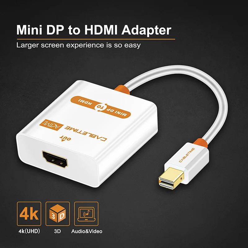 CABLETIME Thunderbolt Mini DP to HDMI Active Adapter M/F Mini DisplayPort To HDMI Cable for MacBook Pro Air iMac projector C065
CABLETIME Thunderbolt Mini DP to HDMI Active Adapter M/F Mini DisplayPort To HDMI Cable for MacBook Pro Air iMac projector C065