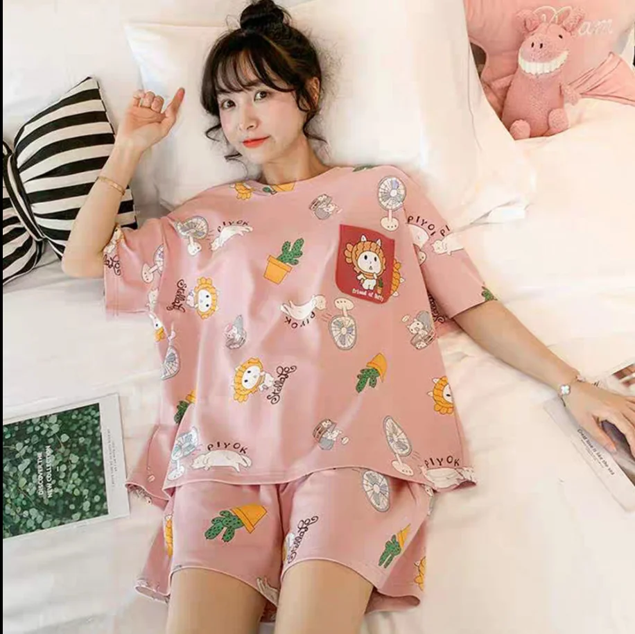Short Pajamas women's summer fresh leisure home suit large size two piece set
Short Pajamas women's summer fresh leisure home suit large size two piece set