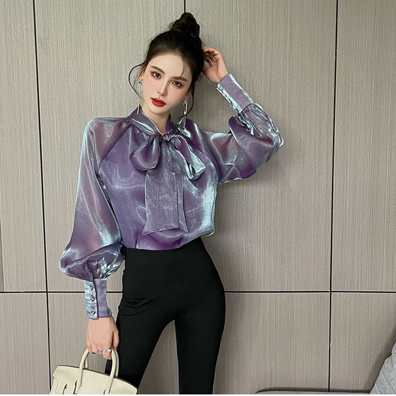 Fashion Blusas Spring Autumn Elegant Women Big Bow Blouse Sparkle Shinny Shirts Casual Tops Chiffon Shirts 
Fashion Blusas Spring Autumn Elegant Women Big Bow Blouse Sparkle Shinny Shirts Casual Tops Chiffon Shirts