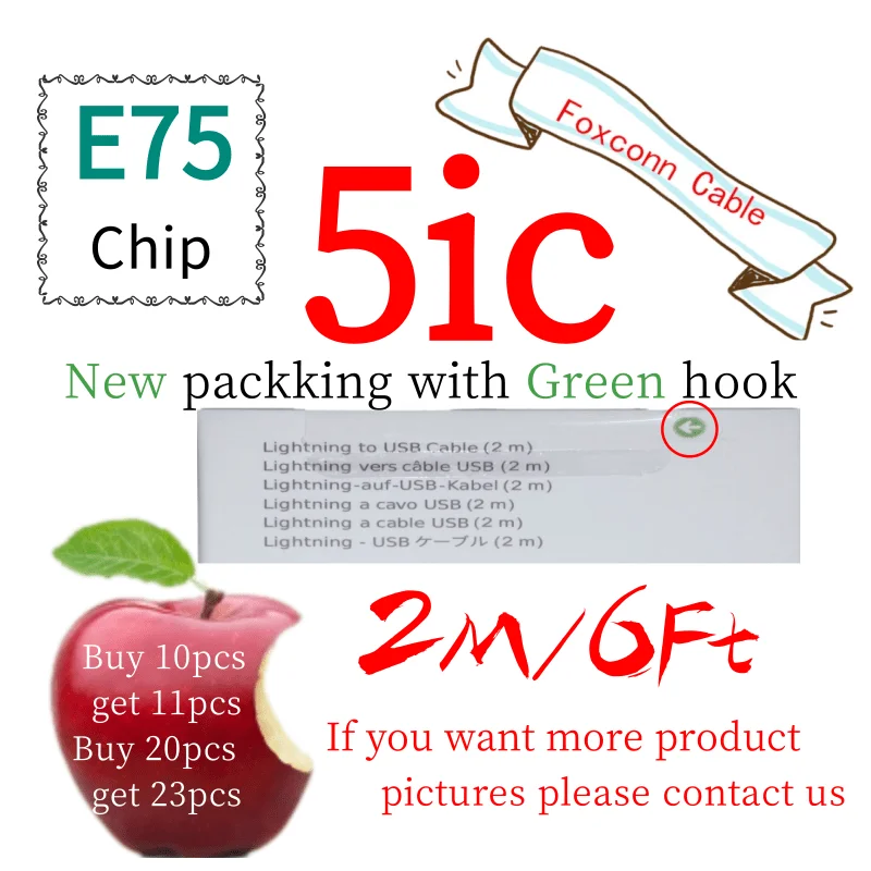 20Pcs/lot 2m/6ft 5ic E75 Chip OD:3.0mm Data USB charger Cable With green label retail packaging
20Pcs/lot 2m/6ft 5ic E75 Chip OD:3.0mm Data USB charger Cable With green label retail packaging