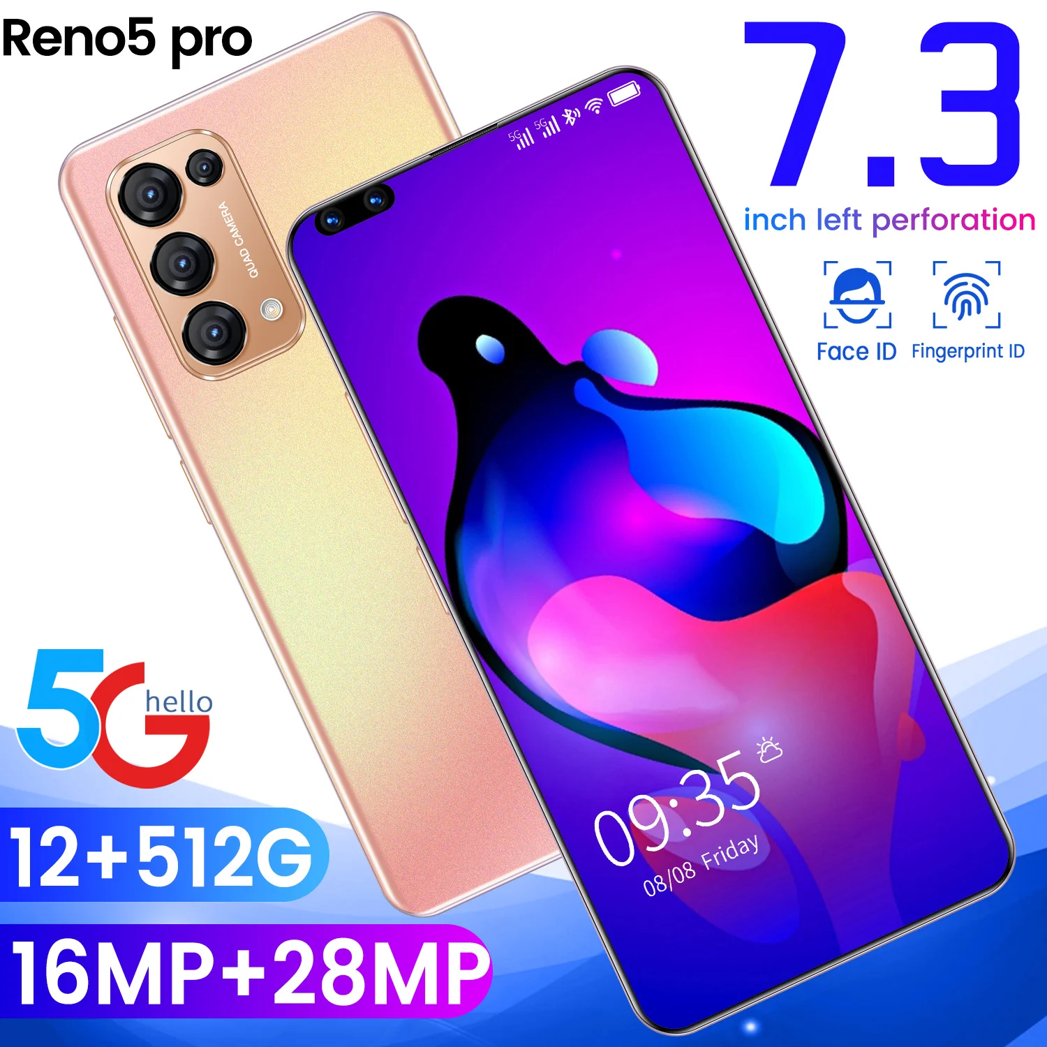 Global Version Reno5Pro 7.3" Smartphone Full Screen 5000 MAh 12+512GB 16+28MP Dual SIM Dual Standby With GPS 5G Mobile Phone
Global Version Reno5Pro 7.3" Smartphone Full Screen 5000 MAh 12+512GB 16+28MP Dual SIM Dual Standby With GPS 5G Mobile Phone