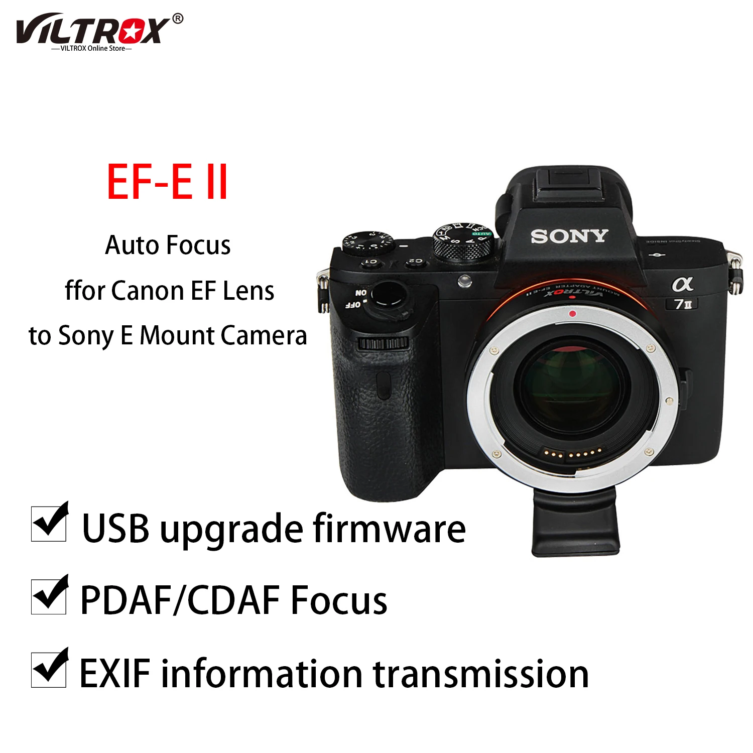 Кольцо-адаптер Viltrox EF-E II для объектива с автофокусом 0.71x для объектива Canon EF EOS для Sony E Mount A7II A6500
Кольцо-адаптер Viltrox EF-E II для объектива с автофокусом 0.71x для объектива Canon EF EOS для Sony E Mount A7II A6500