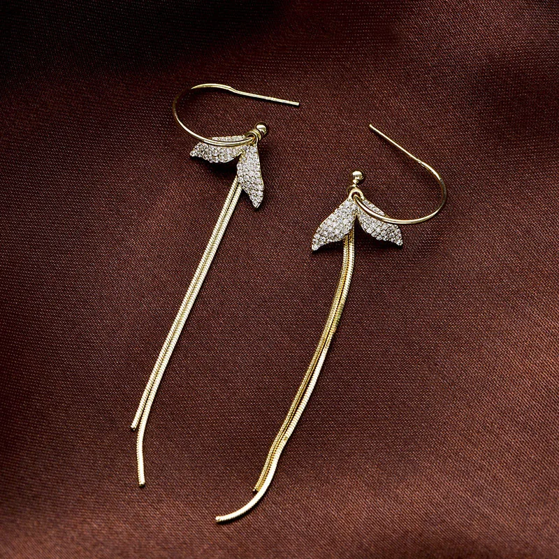 Gold Color Crystal Fishtail Charm Long Tassel Earrings for Women Metal Chain Fringed Earings Hanging Long Drop Earrings Korean
Gold Color Crystal Fishtail Charm Long Tassel Earrings for Women Metal Chain Fringed Earings Hanging Long Drop Earrings Korean