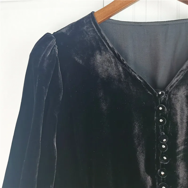 2020 Autumn And Winter New Style Retro Velvet Robe V Neck Single Breasted Ruffled Temperament Waist And Thin Women's Dress C077
2020 Autumn And Winter New Style Retro Velvet Robe V Neck Single Breasted Ruffled Temperament Waist And Thin Women's Dress C077