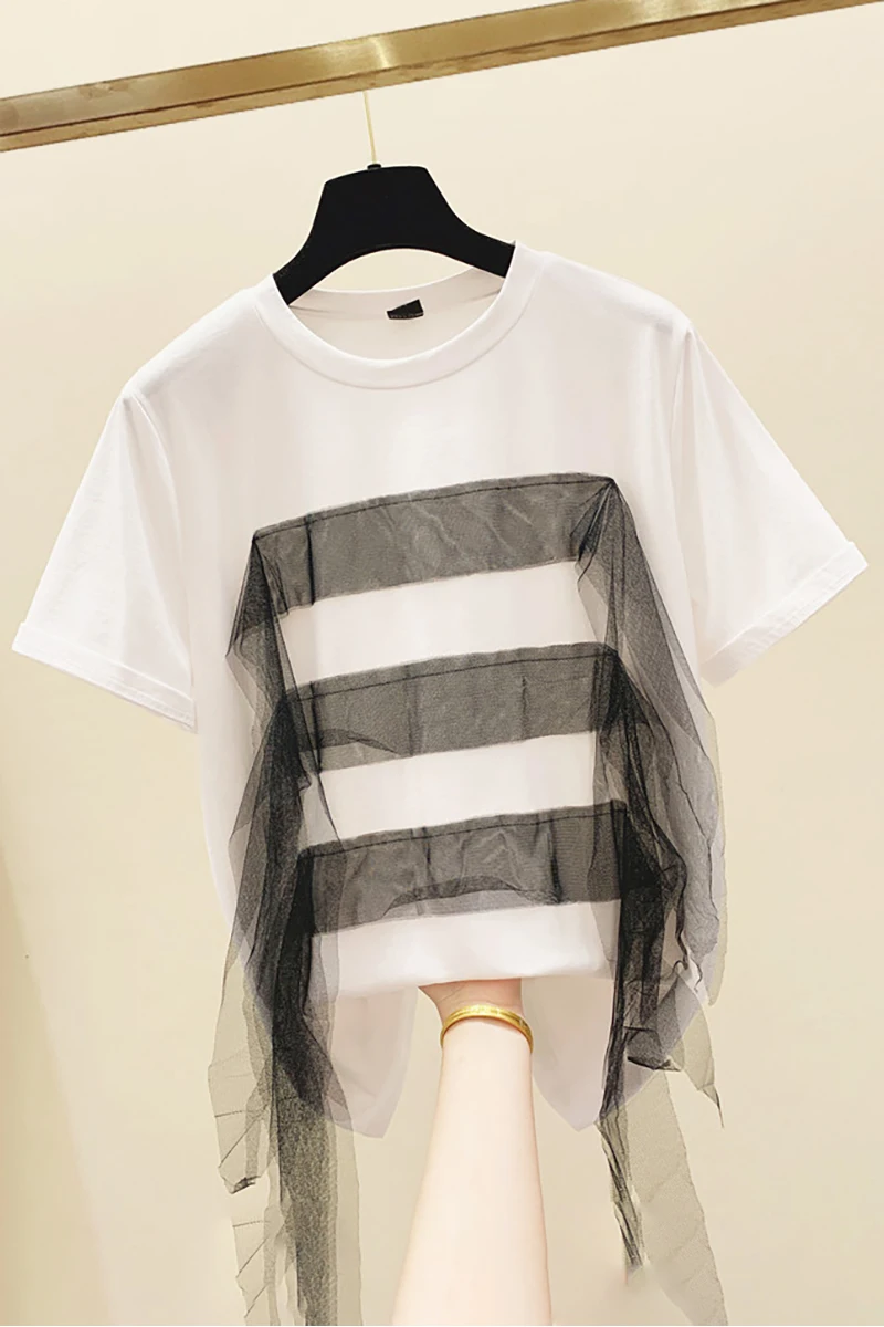 Mesh Stitching Round Neck Cotton T-shirt Women's 2020 Summer New Loose-Fit T-shirts Girls Students Harajuku T Shirt Tops
Mesh Stitching Round Neck Cotton T-shirt Women's 2020 Summer New Loose-Fit T-shirts Girls Students Harajuku T Shirt Tops