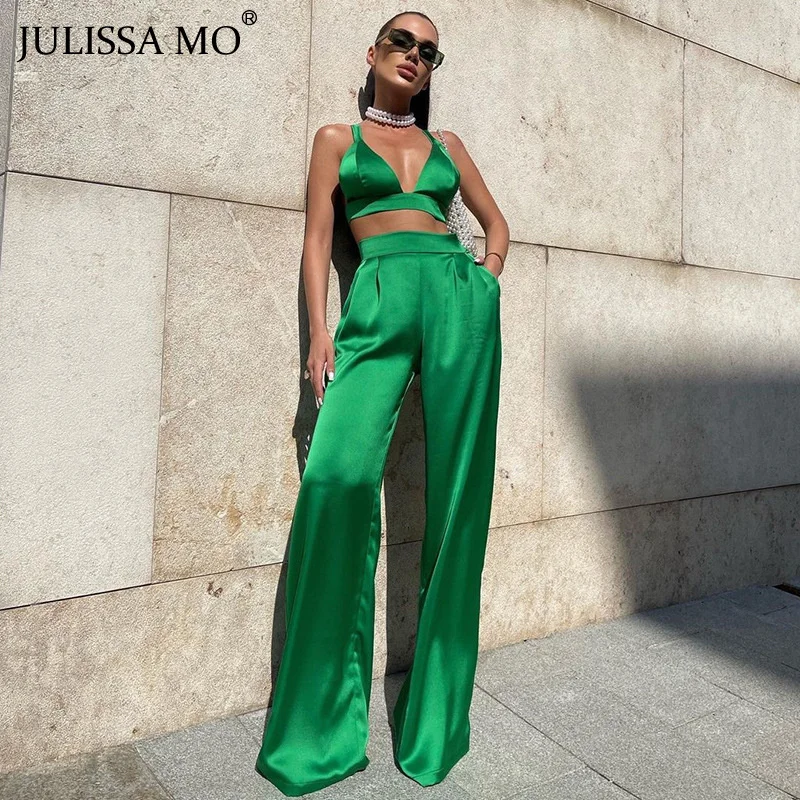 JULISSA MO Fashion Satin Two Piece Set for Women Bandage Crop Tops High Waist Pants Casual Suits Ladies Sexy Outfits Streetwear
JULISSA MO Fashion Satin Two Piece Set for Women Bandage Crop Tops High Waist Pants Casual Suits Ladies Sexy Outfits Streetwear