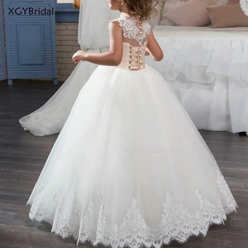 

New Arrivals Lace Appliques Flower Girl Dresses Ball Gown First Communion Dresses Girl Pageant Gowns Princess Robes Girls Dress