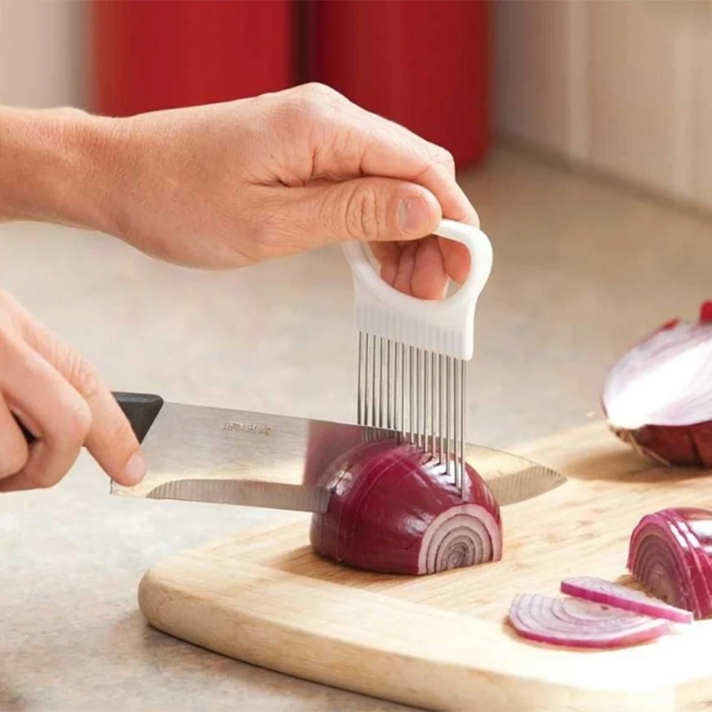 

Refinement Stainless Steel Tomato Onion Holder Cutter Vegetable Fruit Handy Slicer Potato Slicer Cutter Safe Cooking Tool