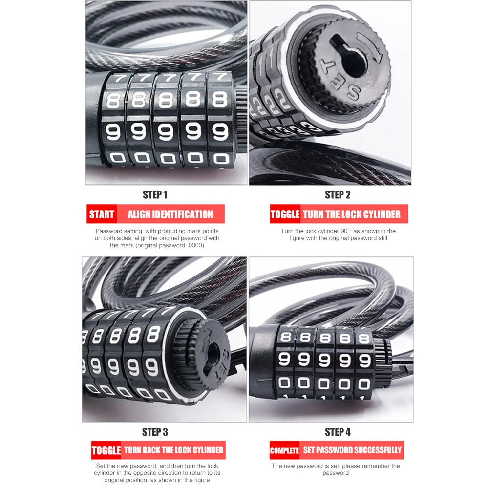 Bike Steel Cable Lock 5-Digit Combination Anti Theft Security Padlock MTB Mountain Road Bicycle Cable Lock Cycling Supplies
Bike Steel Cable Lock 5-Digit Combination Anti Theft Security Padlock MTB Mountain Road Bicycle Cable Lock Cycling Supplies