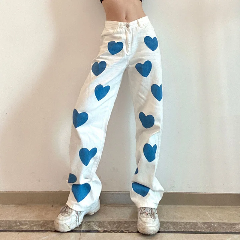 Heart Print White Wide Leg Jeans for Women Straight Pants High Waisted Baggy Mom Trousers 2021 Summer Fashion Casual Bottoms
Heart Print White Wide Leg Jeans for Women Straight Pants High Waisted Baggy Mom Trousers 2021 Summer Fashion Casual Bottoms