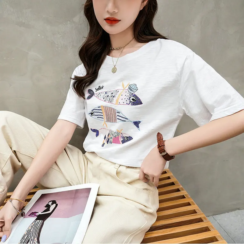 Cotton Tshirt Women Tops Summer Vintage White Korean Clothes Women T shirt Embroidery Pink Tee Shirt Short Sleeve Casual 2020
Cotton Tshirt Women Tops Summer Vintage White Korean Clothes Women T shirt Embroidery Pink Tee Shirt Short Sleeve Casual 2020