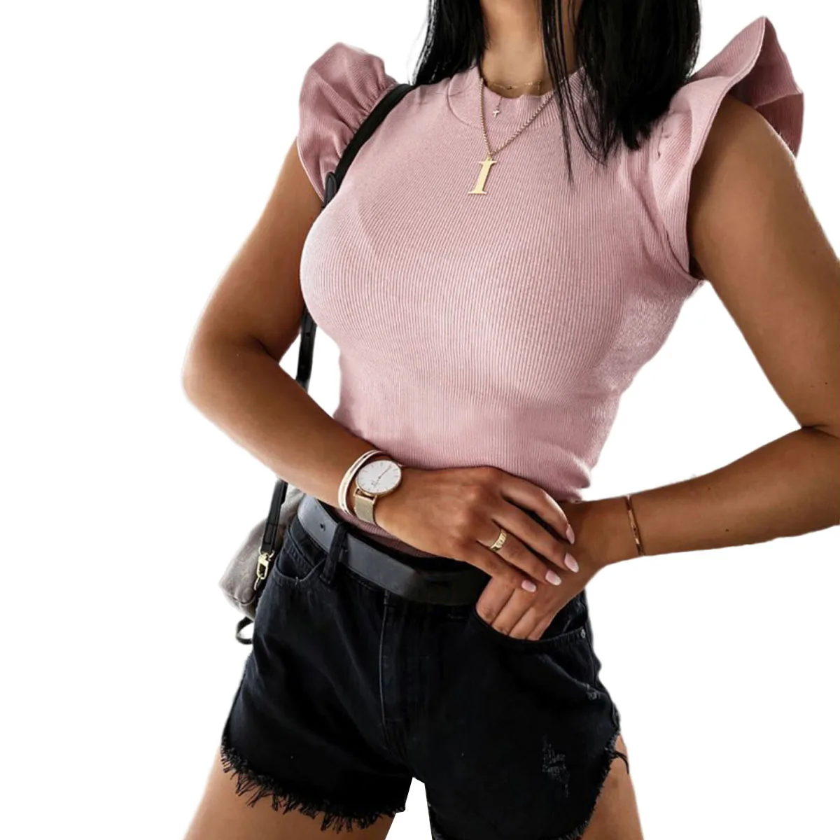 Женский однотонный топ с рукавом «летучая мышь», летние модные женские топы с круглым вырезом 
Женский однотонный топ с рукавом «летучая мышь», летние модные женские топы с круглым вырезом