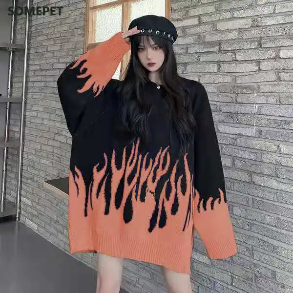 Pull Femme 2020 Winter Autumn New Loose Long Blue Flame Sweater Women O-Neck Plus Size Blue Female Pullover Women's Sweater
Pull Femme 2020 Winter Autumn New Loose Long Blue Flame Sweater Women O-Neck Plus Size Blue Female Pullover Women's Sweater