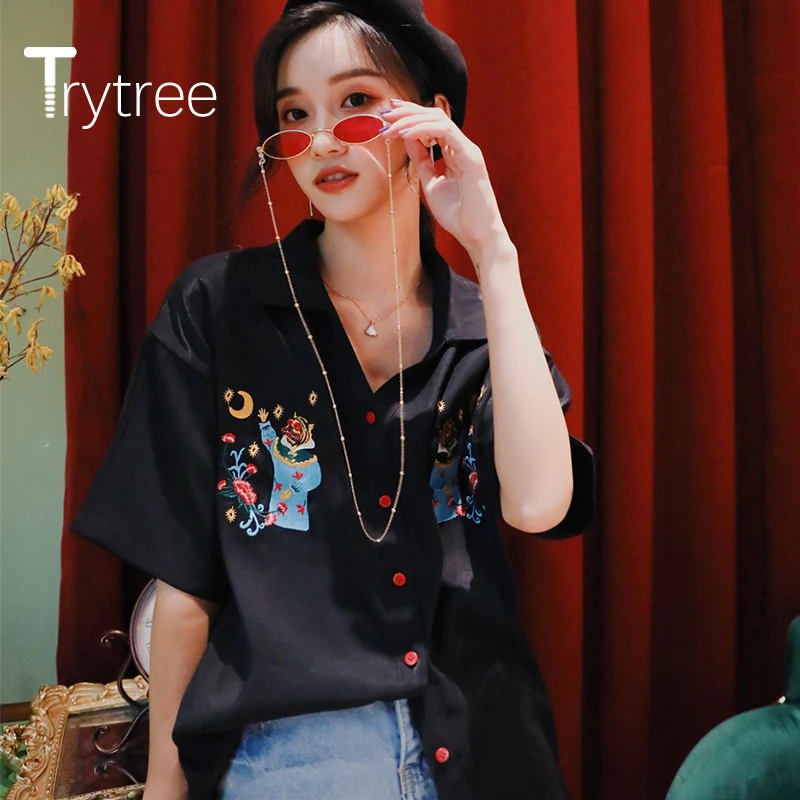 Trytree 2020 Summer women Casual Blouse Turn-down Collar Single Breasted 2 Color Embroidery Vintage All-Purpose Style Blouse Top
Trytree 2020 Summer women Casual Blouse Turn-down Collar Single Breasted 2 Color Embroidery Vintage All-Purpose Style Blouse Top