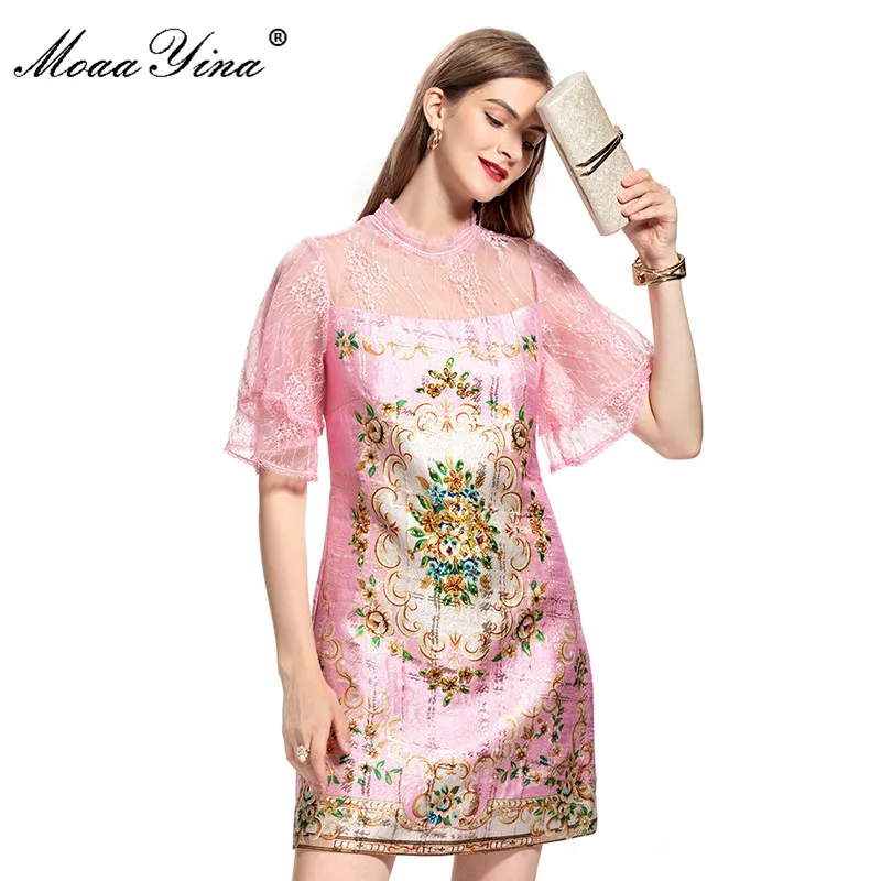 MoaaYina Fashion Designer Summer Pink Short Dress Women's Lace Butterfly Sleeve Beading Floral print Vintage Party Dress
MoaaYina Fashion Designer Summer Pink Short Dress Women's Lace Butterfly Sleeve Beading Floral print Vintage Party Dress