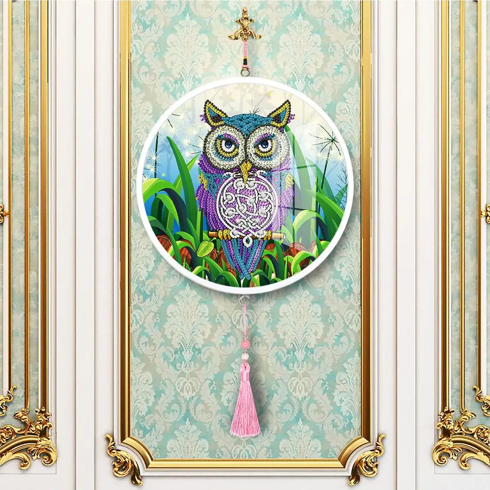 Cute Owl Round Frame Diamond Painting Pendant with Tassel DIY Rhinestone Kits Home Decoration Mural Suitable for Hanging Wall
Cute Owl Round Frame Diamond Painting Pendant with Tassel DIY Rhinestone Kits Home Decoration Mural Suitable for Hanging Wall