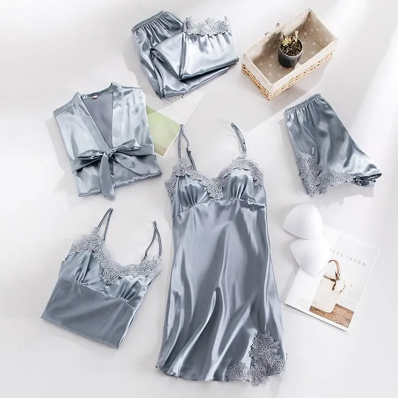 5PCS Pajamas Set For Women Sexy Bathrobe Intimate Lingerie Satin Sleepwear Kimono Gown Loose Pyjamas Casual Lounge Wear
5PCS Pajamas Set For Women Sexy Bathrobe Intimate Lingerie Satin Sleepwear Kimono Gown Loose Pyjamas Casual Lounge Wear
