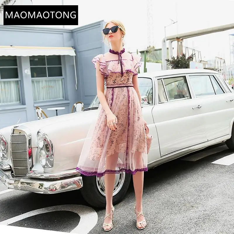 Fashion Runway Dress Spring Summer Women's Dress Stand Collar Mesh Butterfly Sleeve Floral-Print Lace Elegant Dresses
Fashion Runway Dress Spring Summer Women's Dress Stand Collar Mesh Butterfly Sleeve Floral-Print Lace Elegant Dresses