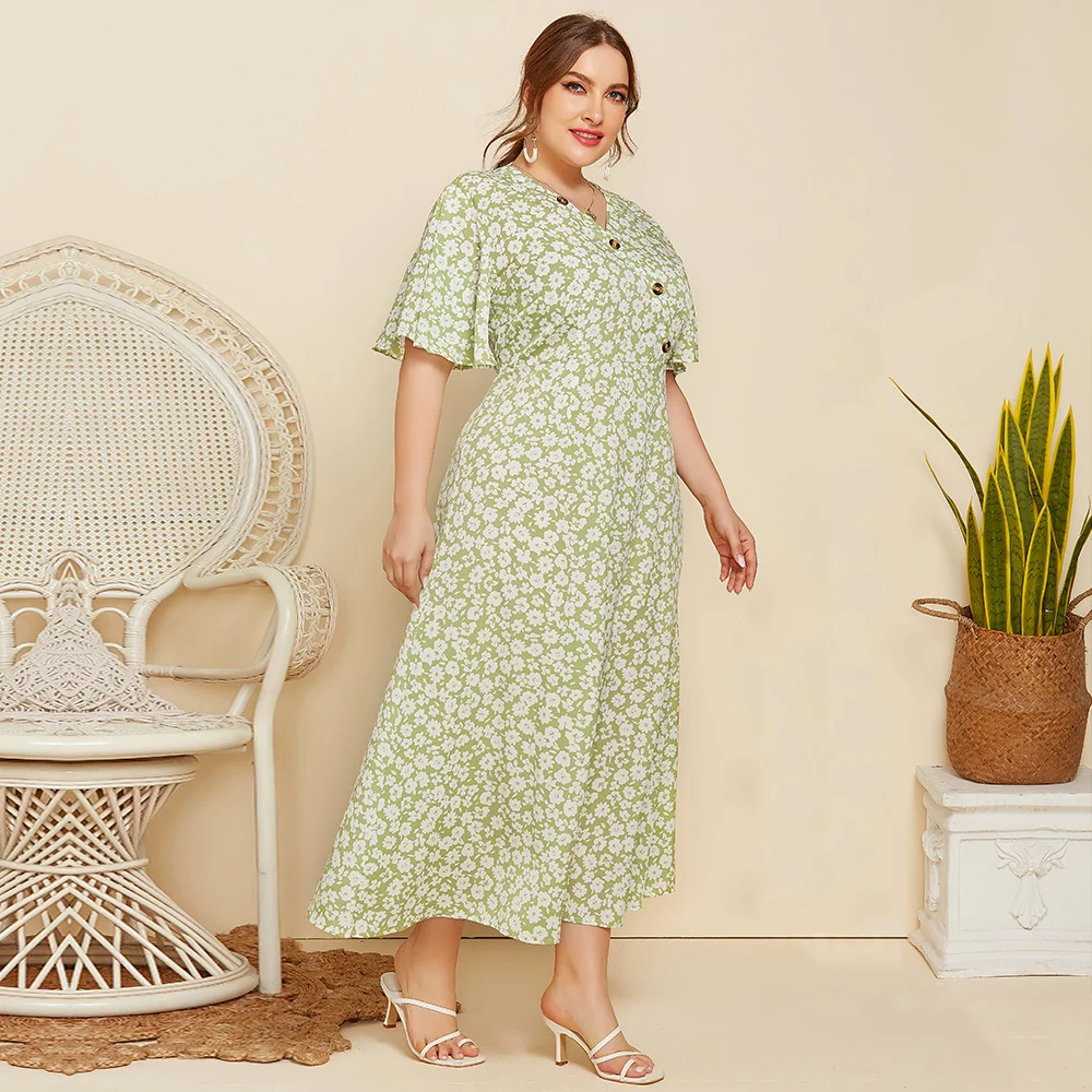 Summer Dress Plus Size New Arrival 2021 Women Casual Butterfly Sleeve High Waist Button Decoration V-neck Flower Printed dress
Summer Dress Plus Size New Arrival 2021 Women Casual Butterfly Sleeve High Waist Button Decoration V-neck Flower Printed dress