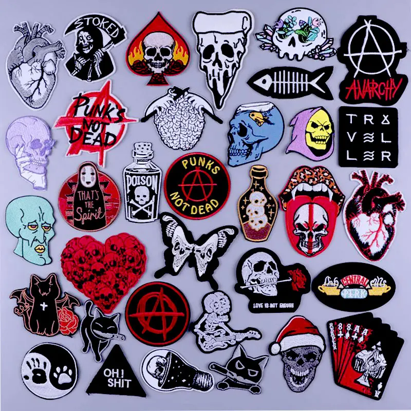Hippie Punk Patches Stripes Iron On Embroidered Patches For Clothing Biker Badges Skull Heart Patch On Clothes Jeans Applique
Hippie Punk Patches Stripes Iron On Embroidered Patches For Clothing Biker Badges Skull Heart Patch On Clothes Jeans Applique
