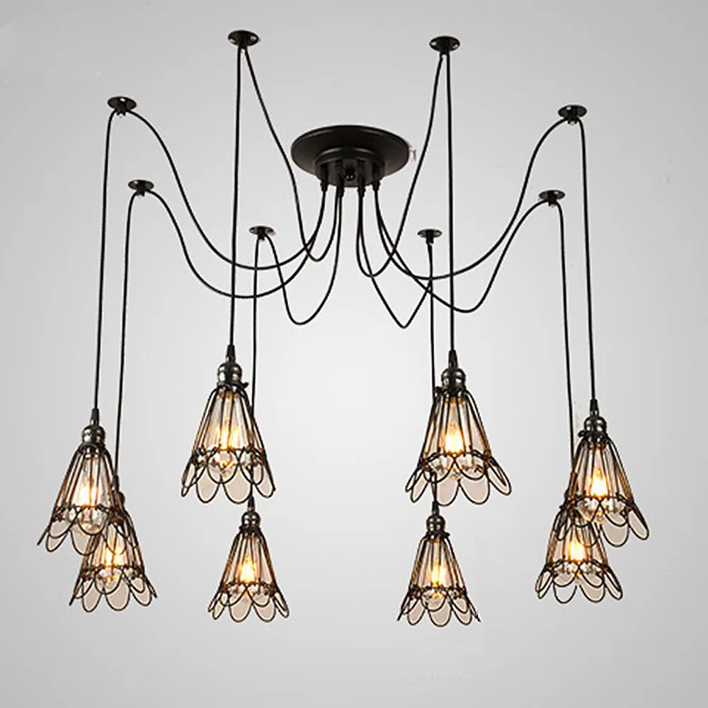 Black Vintage Metal Cage Shade Hanging Ceiling Chandelier Spider Ceiling Light Multi Lights Retro Industrial Lamp
Black Vintage Metal Cage Shade Hanging Ceiling Chandelier Spider Ceiling Light Multi Lights Retro Industrial Lamp
