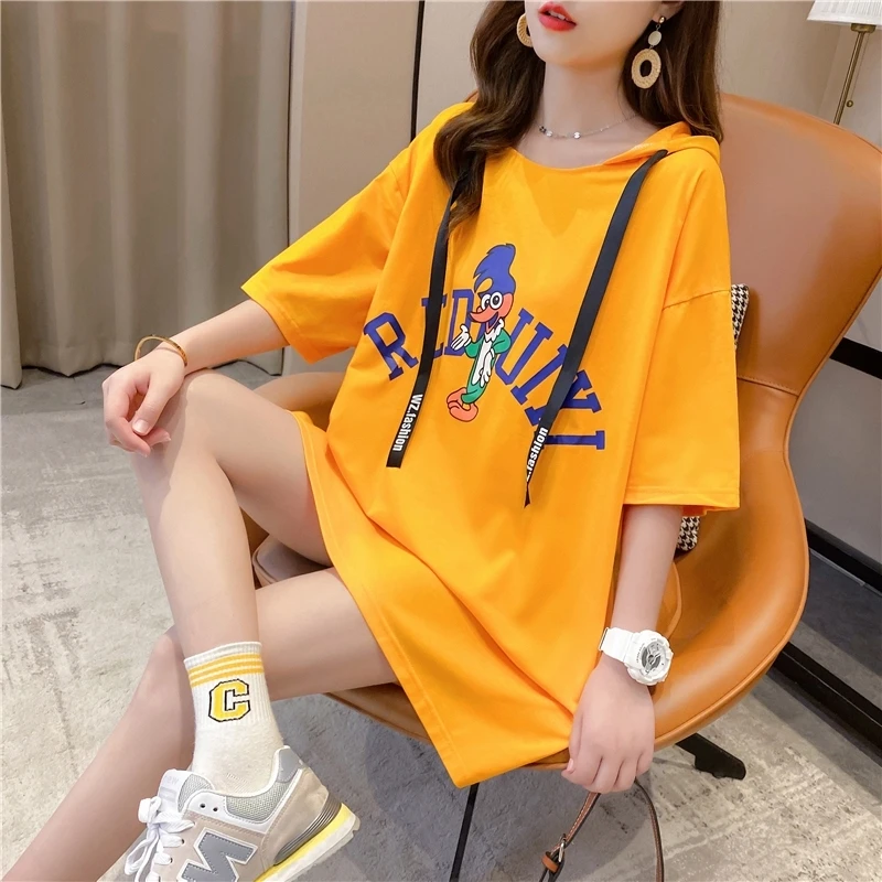 2021 Summer New Korean Style Cartoon Mid-Length Short-Sleeved T-shirt Women's Loose Western Style Slimming Hooded Sweater
2021 Summer New Korean Style Cartoon Mid-Length Short-Sleeved T-shirt Women's Loose Western Style Slimming Hooded Sweater