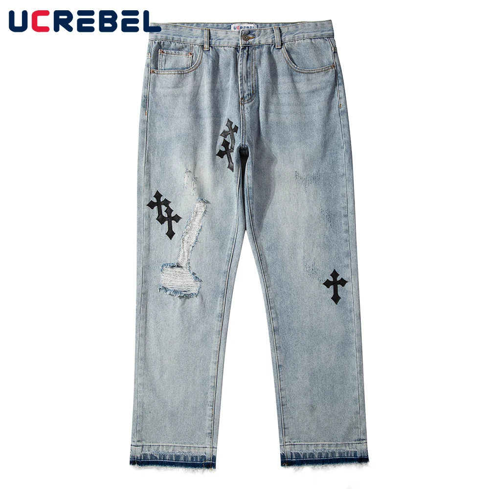Cross Patch Embroidery Ripped Hole Jeans Mens High Street Casual Denim Pants Distressed Loose Straight-leg Trousers Men
Cross Patch Embroidery Ripped Hole Jeans Mens High Street Casual Denim Pants Distressed Loose Straight-leg Trousers Men