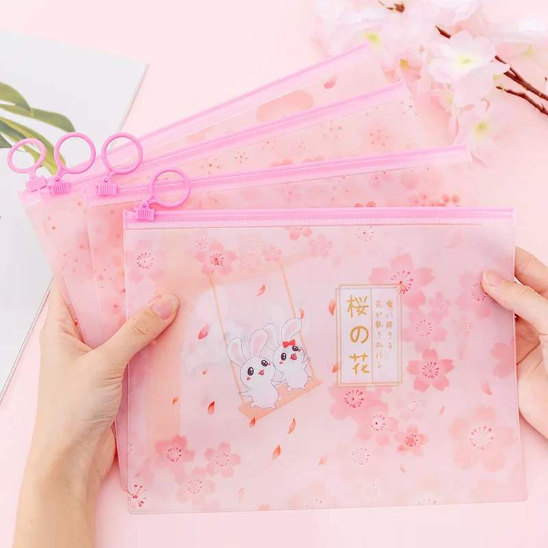 (4 pieces/lot) Girl Pink Cherry Rabbit Ring Zipper File Bag Student Storage Bag Stationery Pencil Bag 
(4 pieces/lot) Girl Pink Cherry Rabbit Ring Zipper File Bag Student Storage Bag Stationery Pencil Bag