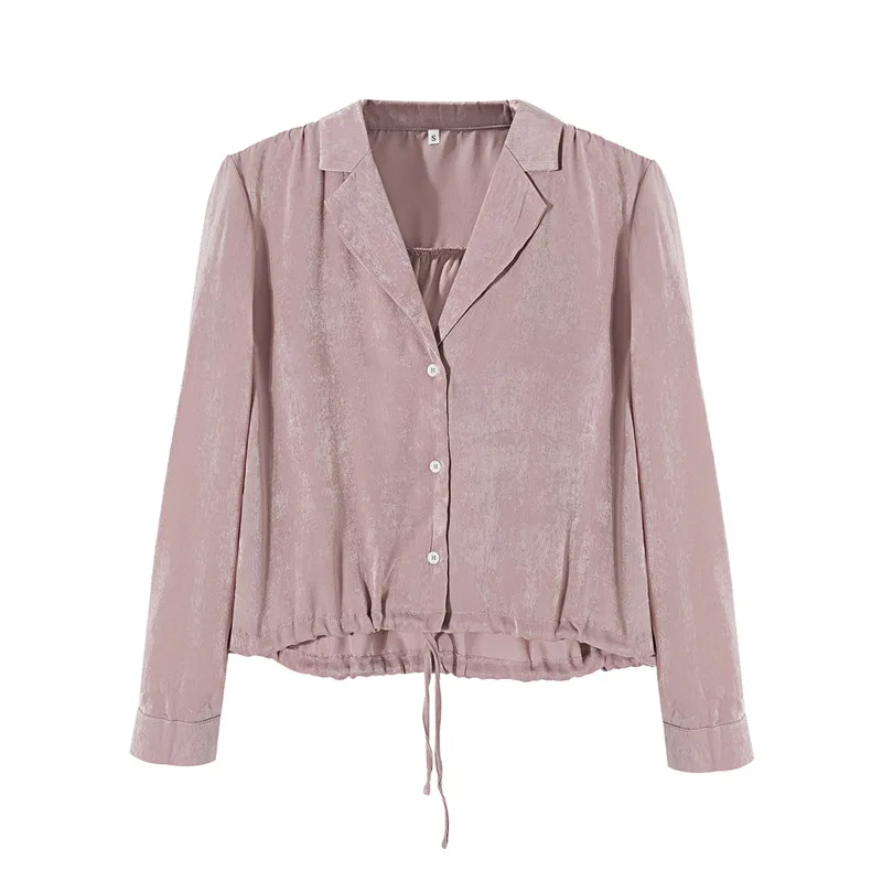 Light and ripe style French new lapel long sleeves loose pink gloss shirt drawstring blouse sunblock clothes go with summer wome
Light and ripe style French new lapel long sleeves loose pink gloss shirt drawstring blouse sunblock clothes go with summer wome