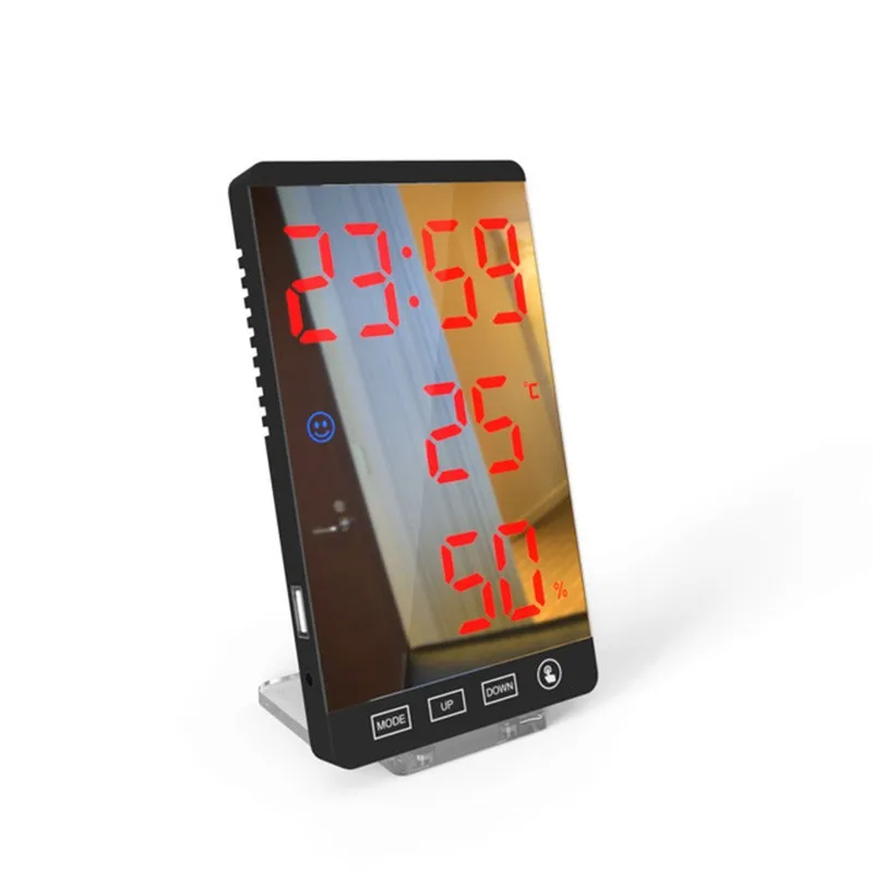6 Inch LED Mirror Alarm Clock Touch Button Wall Digital Clock Time Temperature Humidity Display USB Output Port Table Clock
6 Inch LED Mirror Alarm Clock Touch Button Wall Digital Clock Time Temperature Humidity Display USB Output Port Table Clock