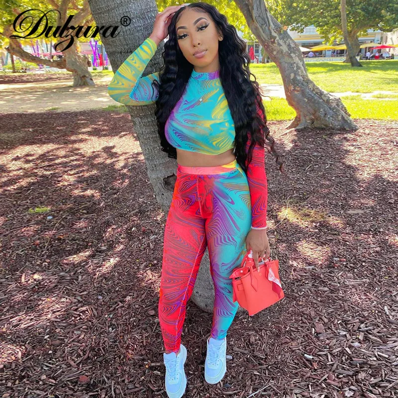 Dulzura tie dye women two piece crop top long sleeve leggings set stretchy streetwear 2020 autumn winter workout matching outfit
Dulzura tie dye women two piece crop top long sleeve leggings set stretchy streetwear 2020 autumn winter workout matching outfit