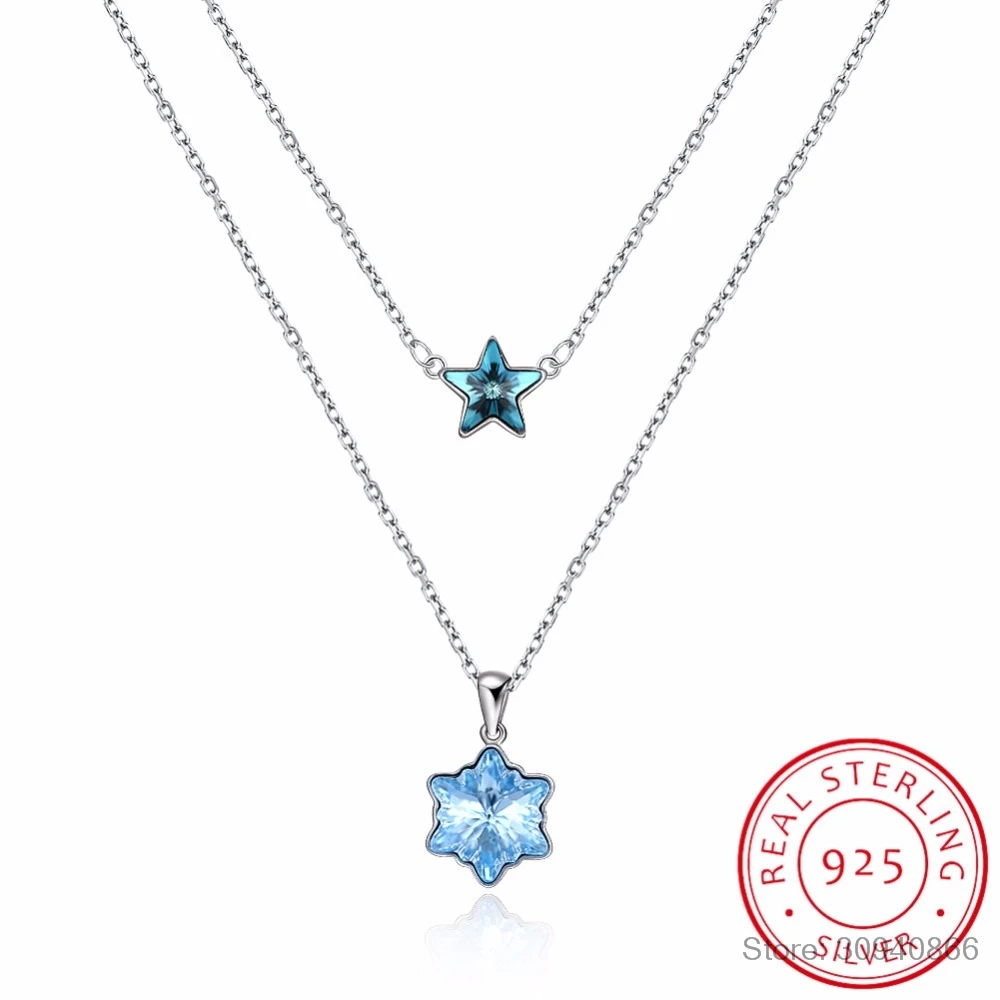 

LEKANI модные Кристаллы Снежинка звезда подвески ожерелья реальные S925 Серебряная Двойная Цепочка с цепочкой колье для женщин на свадьбу