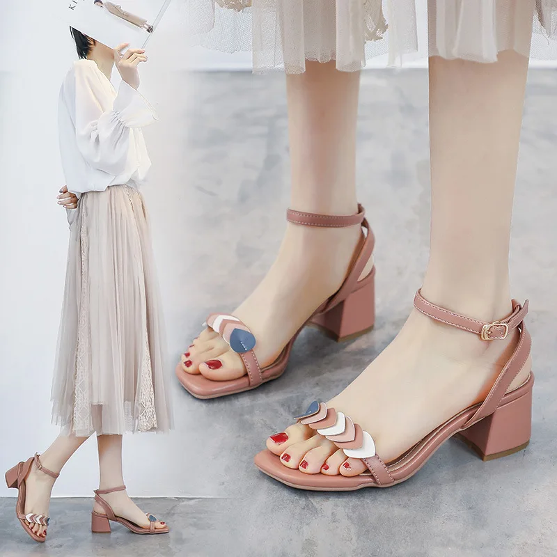 Beige Heeled Sandals Low-Heeled Shoes With Strap Slip-on Loafers Summer Women's All-Match Med Black Low-heeled Comfort Girls El 
Beige Heeled Sandals Low-Heeled Shoes With Strap Slip-on Loafers Summer Women's All-Match Med Black Low-heeled Comfort Girls El