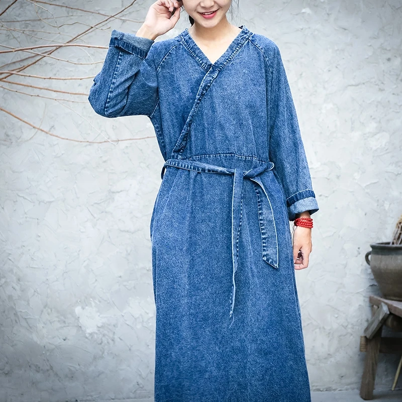 Women Dress Spring Autumn Vintage Casual Cotton Denim Dress Plus Size V-Neck Long Sleeve Long Dress ropa mujer talla grande
Women Dress Spring Autumn Vintage Casual Cotton Denim Dress Plus Size V-Neck Long Sleeve Long Dress ropa mujer talla grande