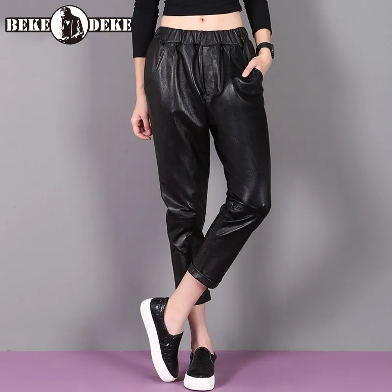 Women Casual Elastic Waist Harem Pants Natural Sheepskin Trousers Female Streetwear Ankle Length Loose Fit Genuine Leather Pants
Women Casual Elastic Waist Harem Pants Natural Sheepskin Trousers Female Streetwear Ankle Length Loose Fit Genuine Leather Pants