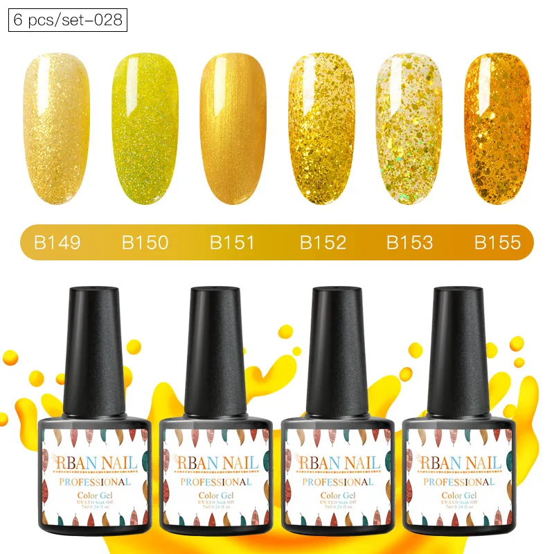 RBAN NAIL 6pcs/Set 7ML Pure Color Gel Polish Glitter Nail Gel Kit Long-Lasting Varnish Soak Off Gel Nail Set & Kits For Nails
RBAN NAIL 6pcs/Set 7ML Pure Color Gel Polish Glitter Nail Gel Kit Long-Lasting Varnish Soak Off Gel Nail Set & Kits For Nails