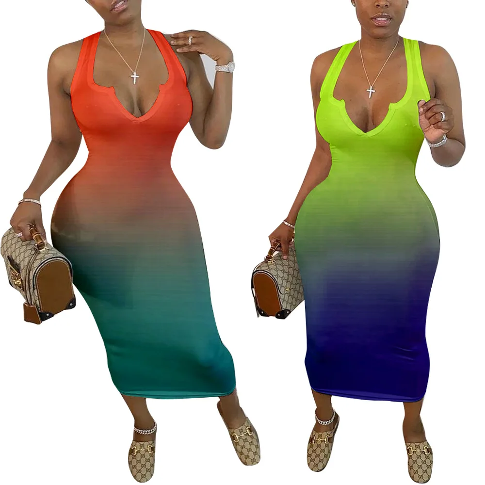 Gradient Color Print Vintage Bandage Dress Women Deep V Neck Sleeveless Club Party Dress Summer Ladies High Waist Mid Calf Dress
Gradient Color Print Vintage Bandage Dress Women Deep V Neck Sleeveless Club Party Dress Summer Ladies High Waist Mid Calf Dress