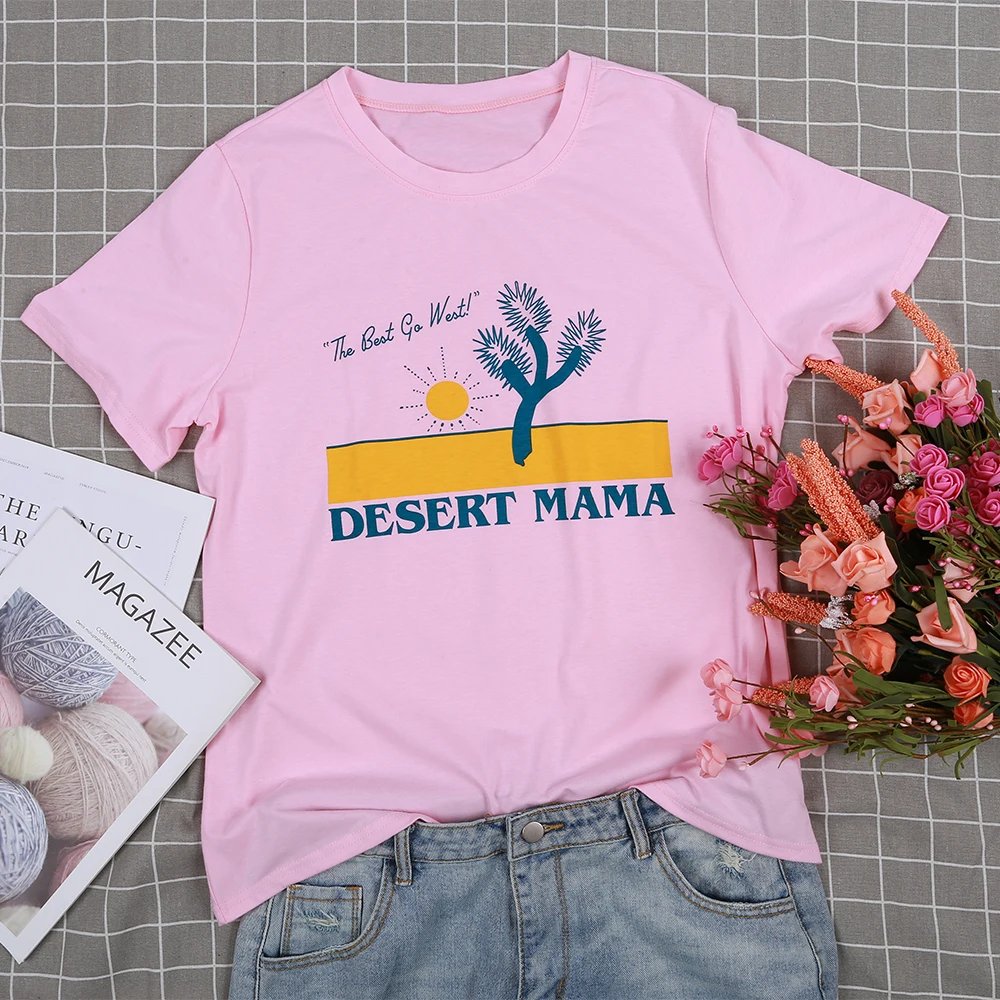 Летний Новый Свободный Дамский топ с круглым вырезом Desert Mama Sun Tree/розовые