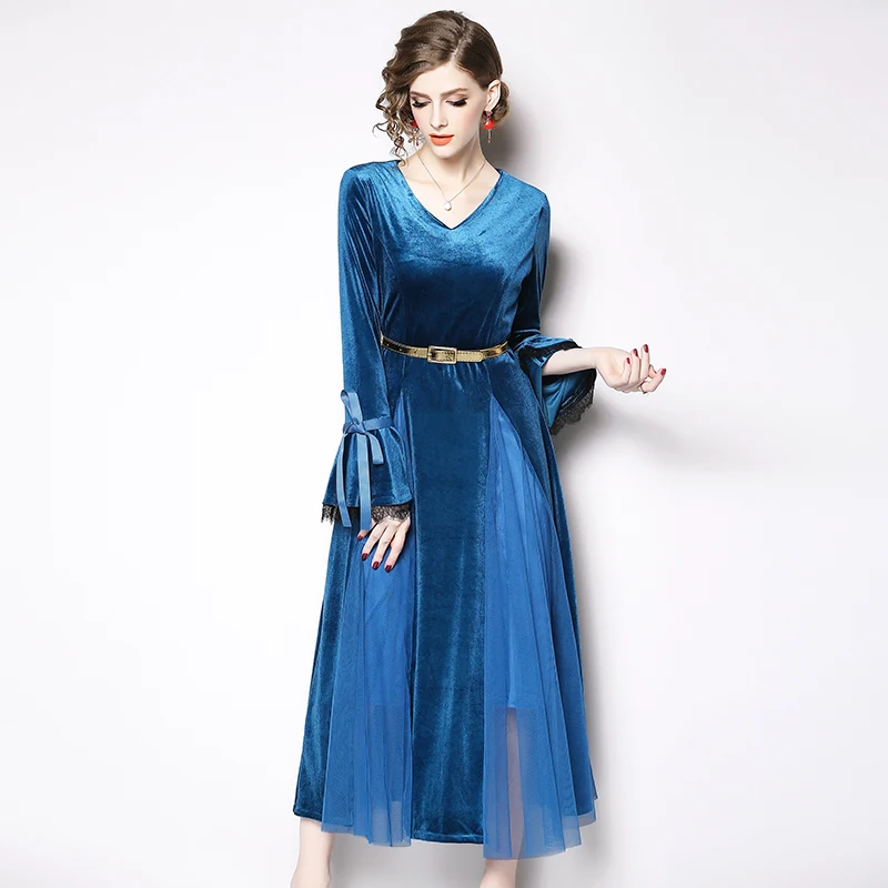 New Elegant Vintage Women Velvet Mesh Slim Tunic Maxi Dress Lady V-Neck Long Sleeve Dresses Party Clothing
New Elegant Vintage Women Velvet Mesh Slim Tunic Maxi Dress Lady V-Neck Long Sleeve Dresses Party Clothing