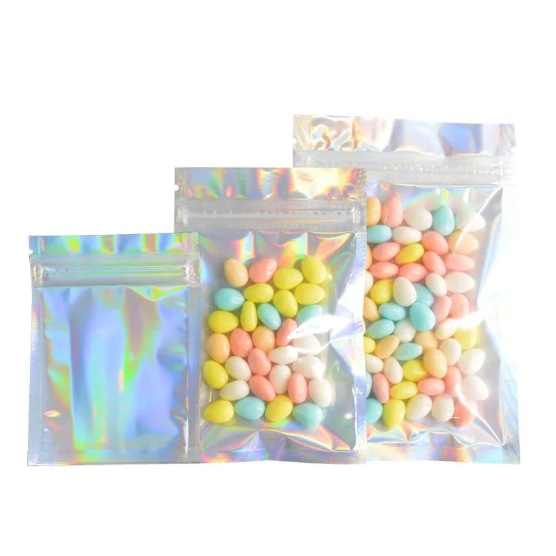 100pcs Thick Hologram Laser Food Mylar Pouches Clear Front Holographic Aluminum Foil Smell Water Proof Zipper Flat Packaging Bag
100pcs Thick Hologram Laser Food Mylar Pouches Clear Front Holographic Aluminum Foil Smell Water Proof Zipper Flat Packaging Bag