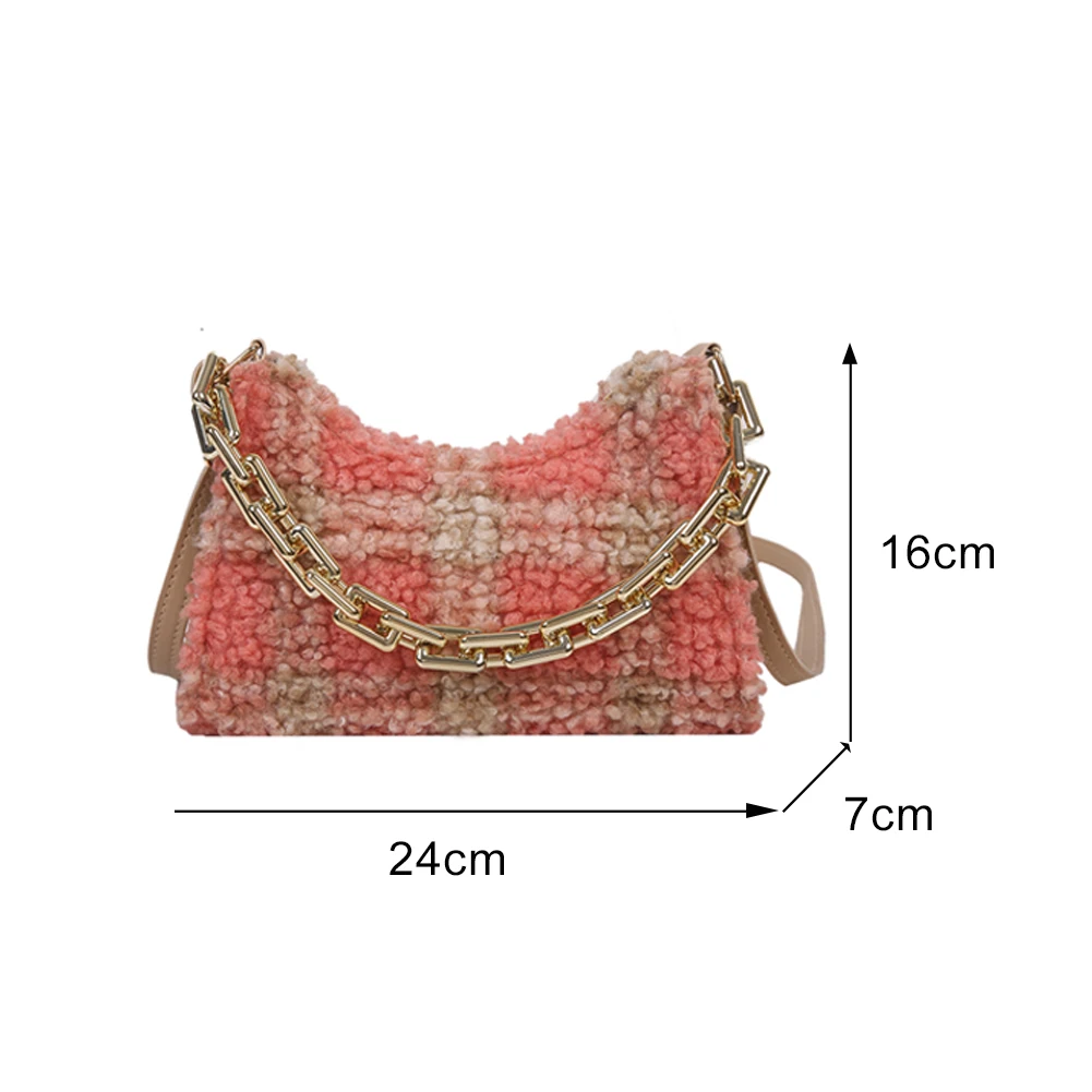 Fashion Autumn Winter Soft Plush Shoulder Crossbody Bag Women Retro Plaid Pattern Thick Chain Handbag Simple Street Travel Purse
Fashion Autumn Winter Soft Plush Shoulder Crossbody Bag Women Retro Plaid Pattern Thick Chain Handbag Simple Street Travel Purse