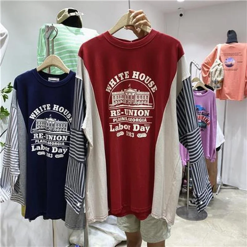 2021 early autumn new loose wild striped shirt Harajuku long-sleeved stitching letter printing fake two-piece T-shirt female
2021 early autumn new loose wild striped shirt Harajuku long-sleeved stitching letter printing fake two-piece T-shirt female
