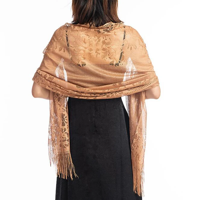 

Women Hollowed Out Scarf Summer Long Scarf With Tassels Shawl Accessory Thin Gauze Evening Dress