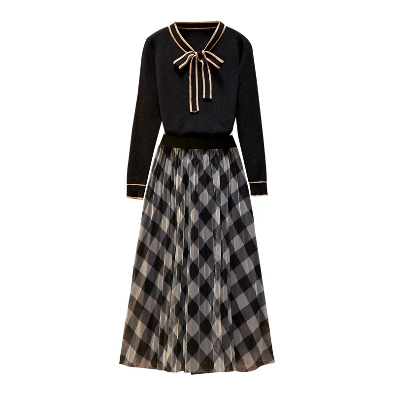 ICHOIX 2020 Autumn And Winter New Style Female Bow Round Neck Knitted Sweater Plaid Long Skirt Office Women Two-Piece Suit
ICHOIX 2020 Autumn And Winter New Style Female Bow Round Neck Knitted Sweater Plaid Long Skirt Office Women Two-Piece Suit