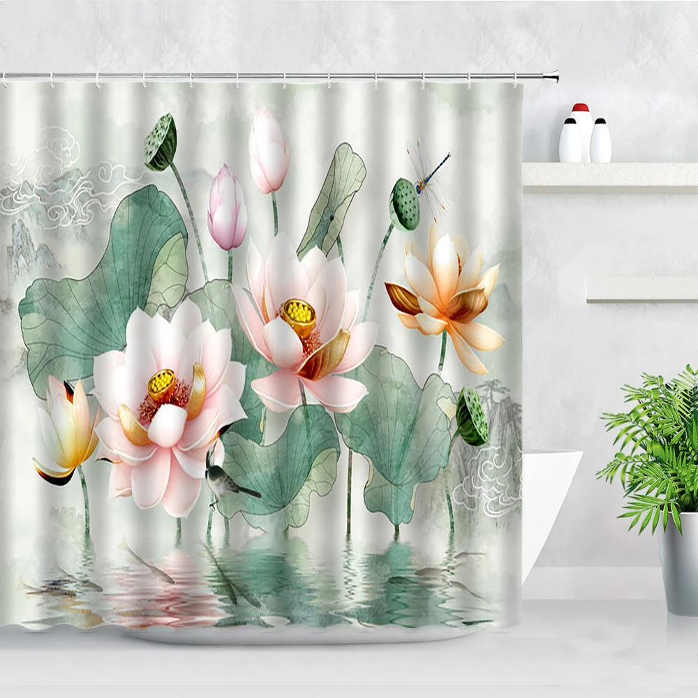 Ink Painting Pink Lotus Shower Curtain Flowers Green Plants Leaves Water Dragonfly Chinese Style Scenery Bathroom Decor Curtains
Ink Painting Pink Lotus Shower Curtain Flowers Green Plants Leaves Water Dragonfly Chinese Style Scenery Bathroom Decor Curtains