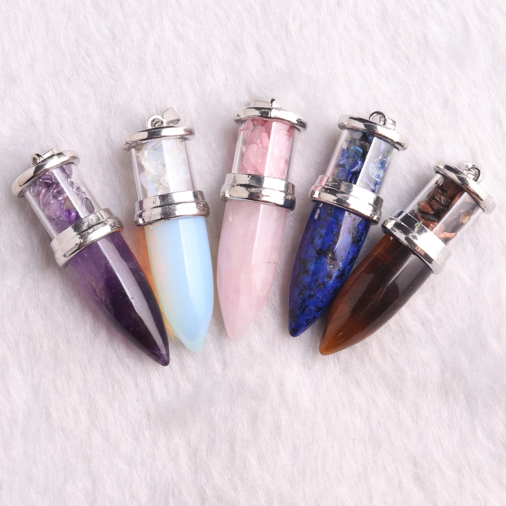 Hot Sell 6pcs/Lot Natural Stone Bullet Alloy Pendant Gemstone Quartz Crystal Couples Lucky Gift Crafts Necklace DIY Jewelry
Hot Sell 6pcs/Lot Natural Stone Bullet Alloy Pendant Gemstone Quartz Crystal Couples Lucky Gift Crafts Necklace DIY Jewelry