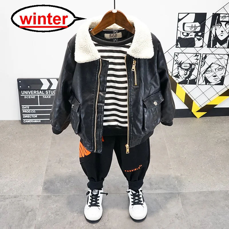 Winter Boys Sets Baby Boys Cool Jacket Kids Leather Jacket +Plus Velvet T-Shirt+ Thicken Pants 3PCS Boys Suit Children Clothing
Winter Boys Sets Baby Boys Cool Jacket Kids Leather Jacket +Plus Velvet T-Shirt+ Thicken Pants 3PCS Boys Suit Children Clothing