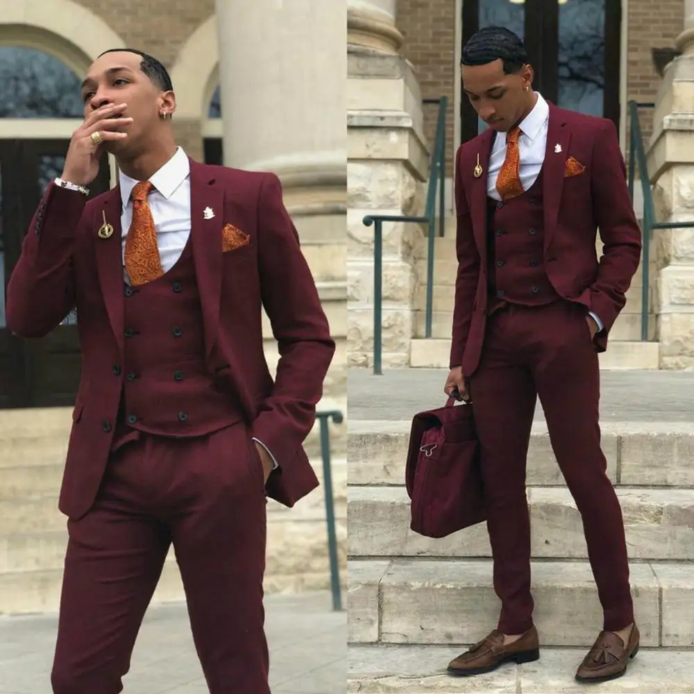 Burgundy 3 Pcs Mens Suits Wedding Tuxedos Custom Made 2020 Groom Groomsmen Suit Mens' Business Formal Wear
Burgundy 3 Pcs Mens Suits Wedding Tuxedos Custom Made 2020 Groom Groomsmen Suit Mens' Business Formal Wear