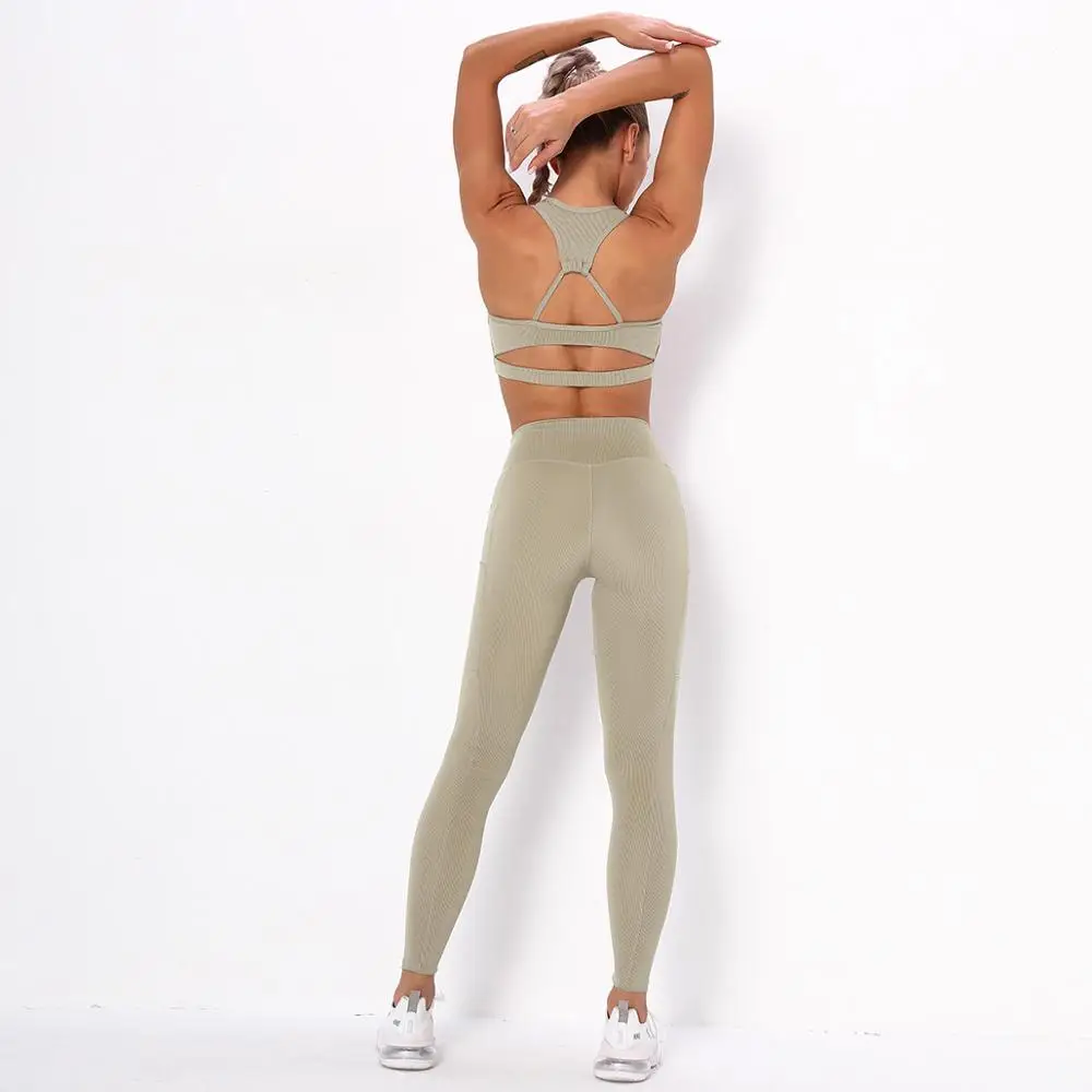 Slim-fit striped pocket yoga clothes suit fitness leggings sportswear suit tight-fitting buttocks beautiful back bra set women
Slim-fit striped pocket yoga clothes suit fitness leggings sportswear suit tight-fitting buttocks beautiful back bra set women